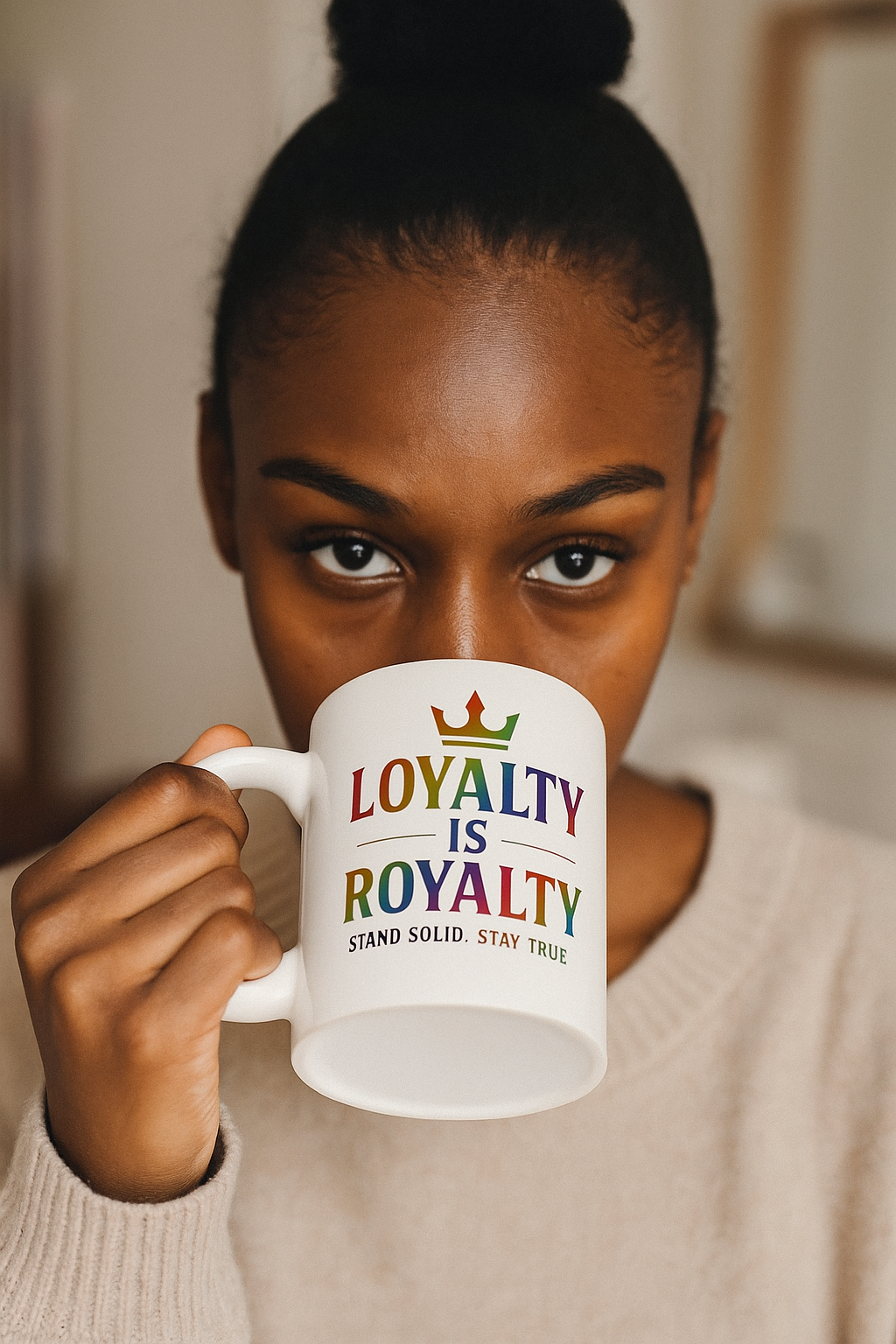 Loyalty Is Royalty rainbow text Mug | Ceramic coffee cup