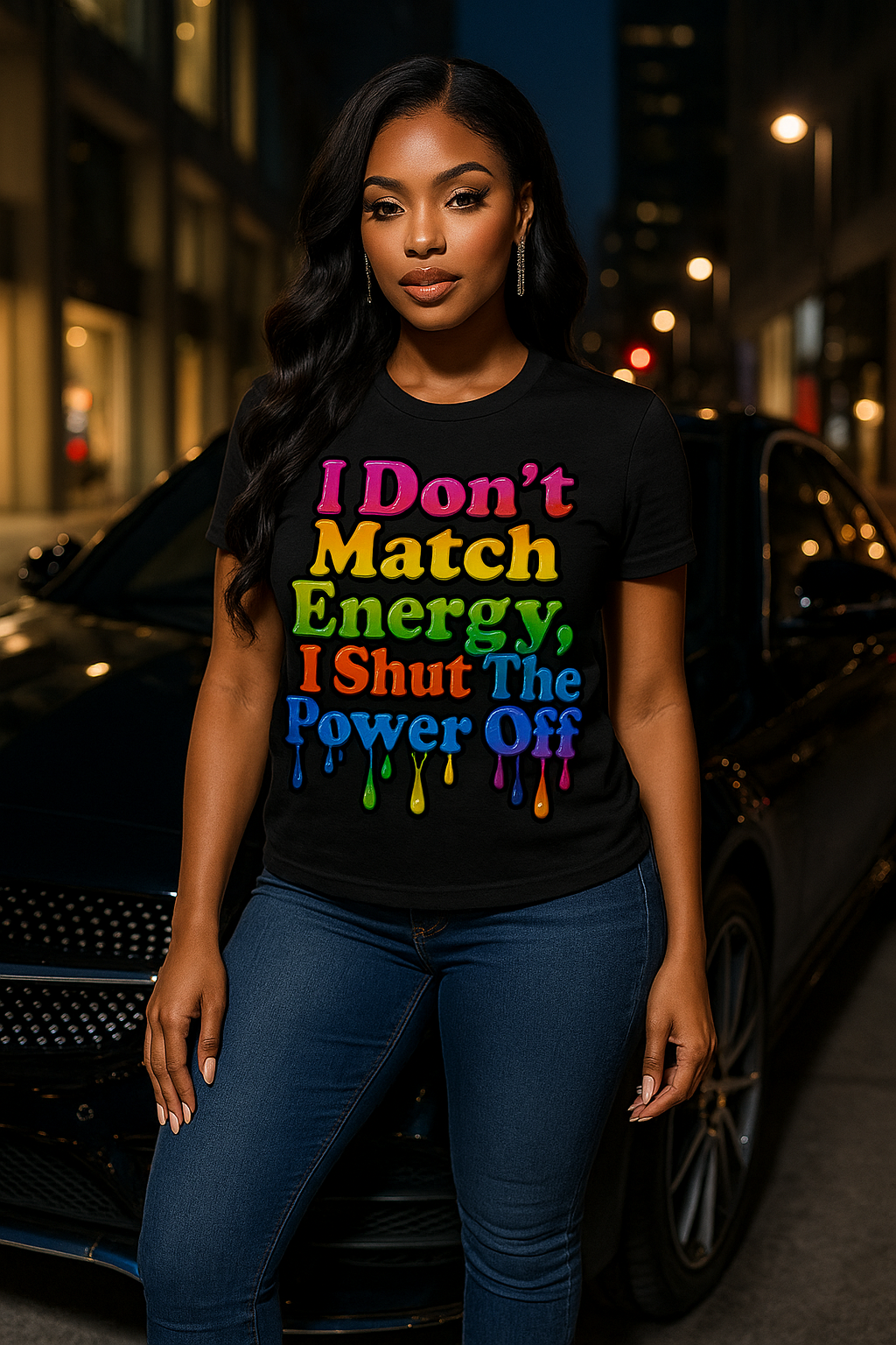 I Don’t Match Energy I Shut The Power Off T-shirt | Rainbow Drip Typography