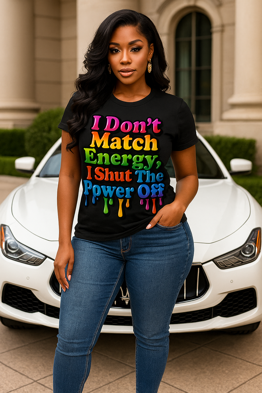 I Don’t Match Energy I Shut The Power Off T-shirt | Rainbow Drip Typography