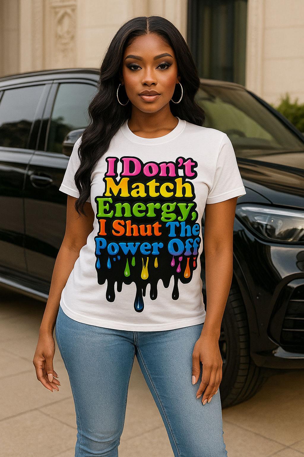 I Don’t Match Energy I Shut The Power Off T-shirt | Rainbow Drip Typography