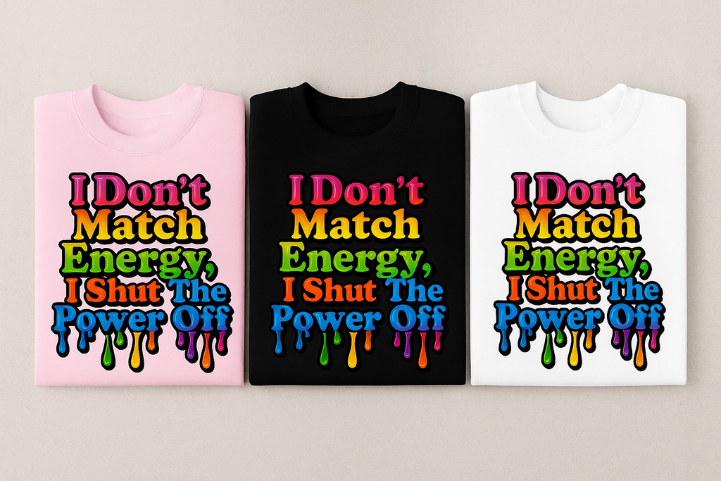 I Don't Match Energy Crewneck Sweatshirt — Rainbow Drip Graphic