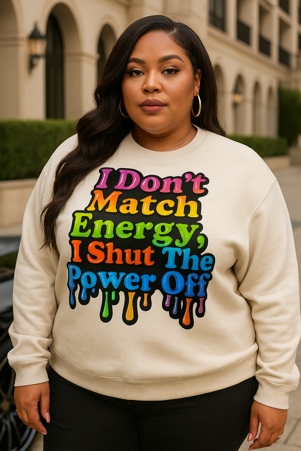 I Don't Match Energy Crewneck Sweatshirt — Rainbow Drip Graphic